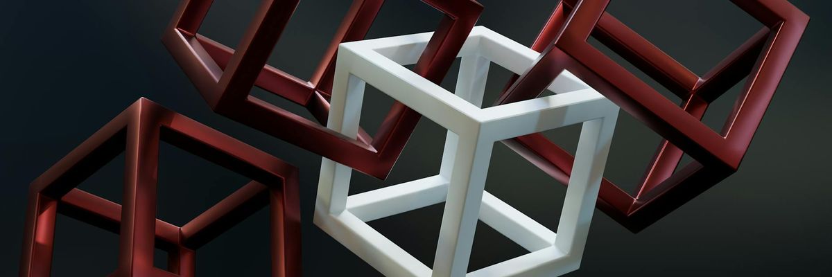 Wide abstract visualization of connected nodes and flow